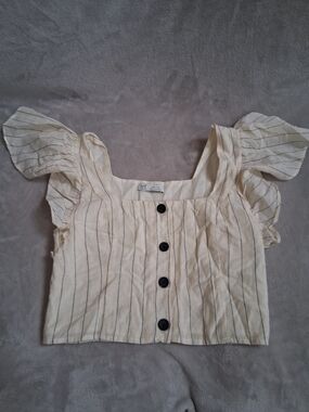 Zara Cream Striped Button Crop Top